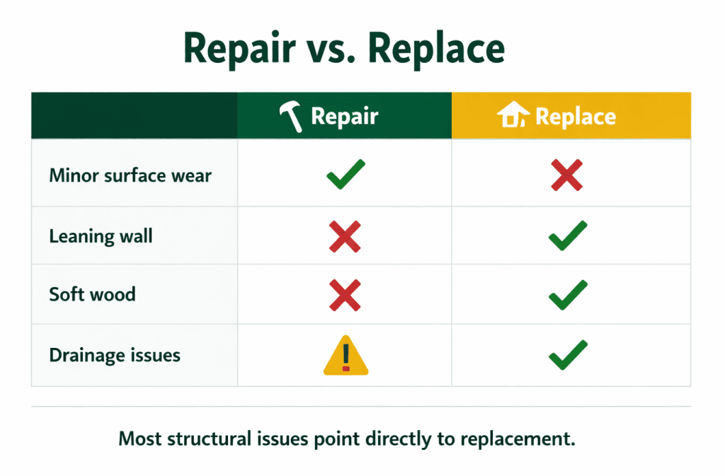 Comparison of repairing vs replacing railroad tie retaining wall