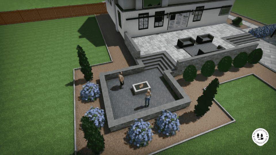 Close-up 3D rendering detail of patio design — ER Landscaping Brighton CO