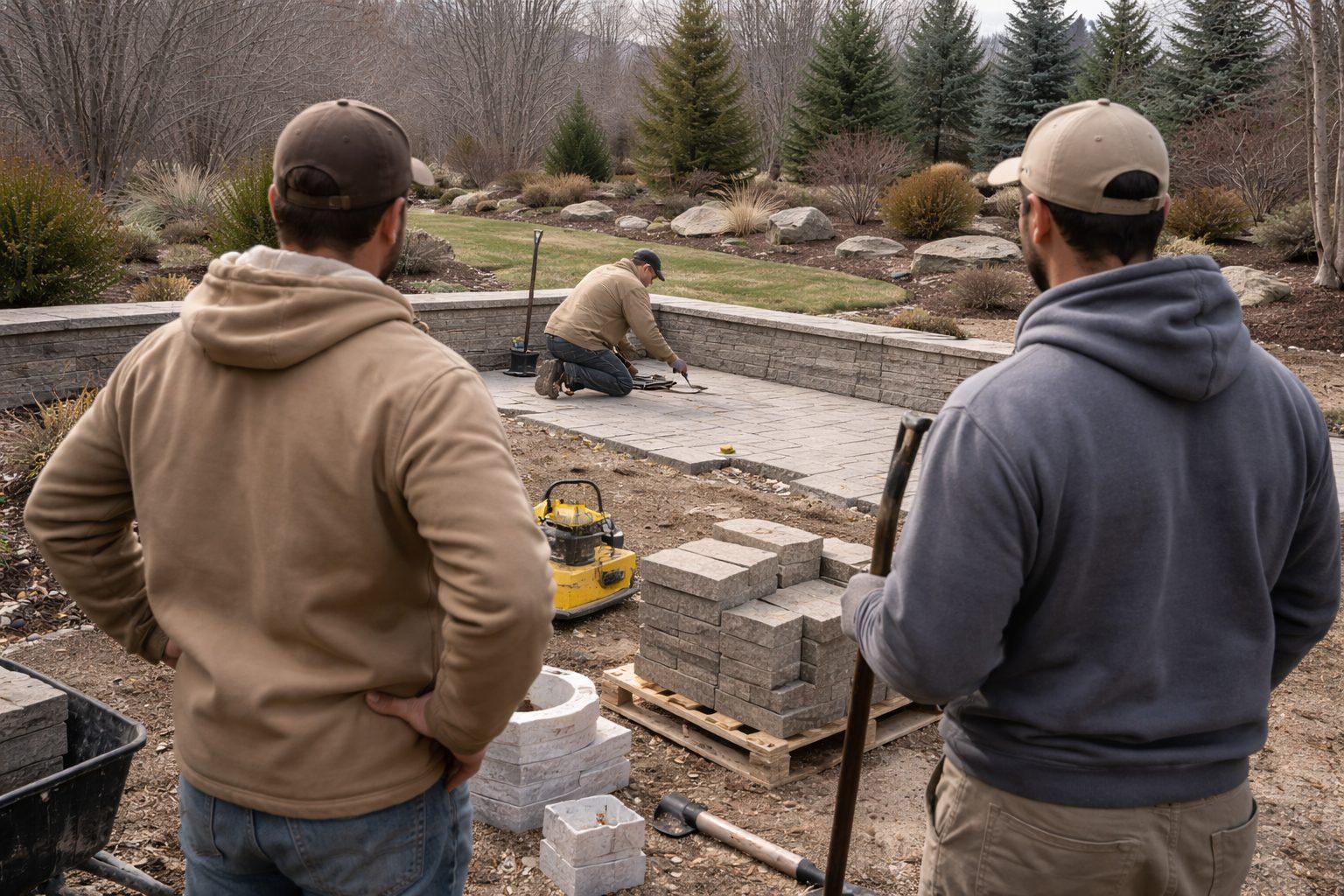 Landscaping crew on site during yard project — Brighton CO — ER Landscaping