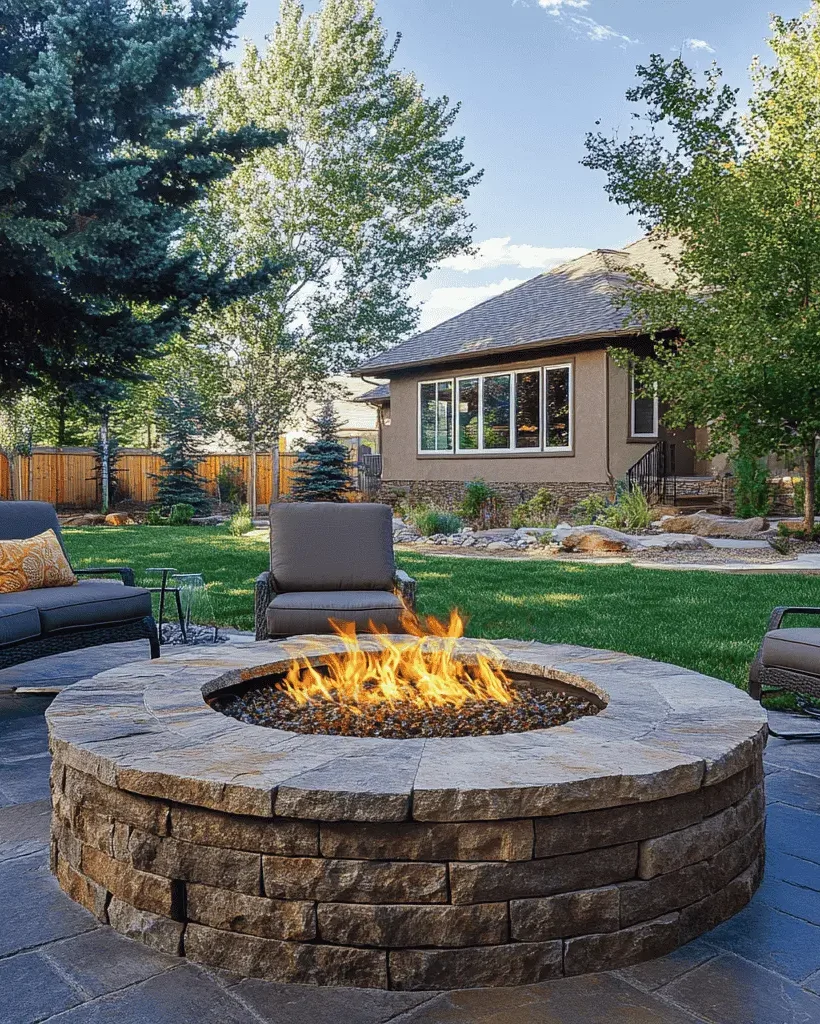 lit fire place in back yard of brighton property